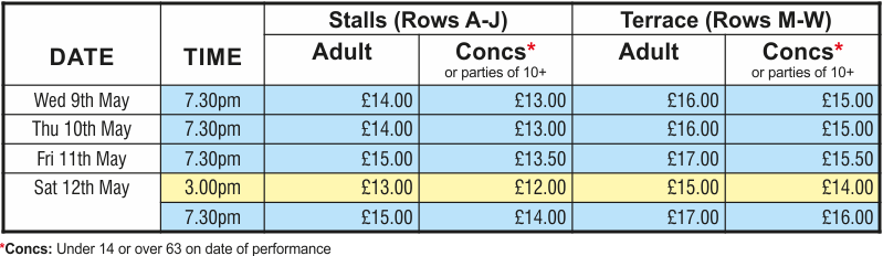 9 to 5 performances and price table