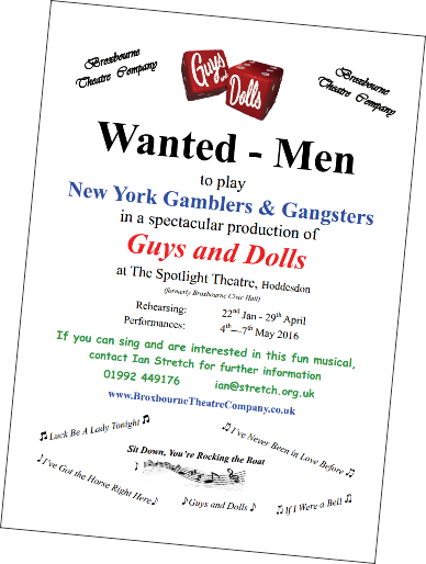 Men Wanted for Guys and Dolls Broxbourne